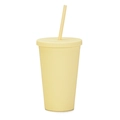 Minimalist 16OZ light yellow double layer plastic tumbler with lid and straw - 450ml / Light Yellow A