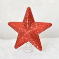 Cimier de sapin étoile rouge scintillante avec paillettes et base ressort argentée - Rouge avec étoiles à paillettes