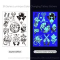 Luminous tattoo sticker BY-007 with dark retro designs showing blue UV glow effect - Fluorescent BY-007