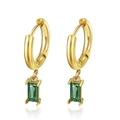 Gold hoop earrings with rectangular green zircon pendants on white background - Earrings / Emerald Green Zirconia Earrings Gold