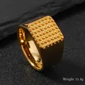 Golden stainless steel signet ring with square textured face 1.4cm wide 13.6g - 9 / Gold (14mm Square Dots)