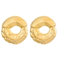 Close-up of vintage 18K gold plated earrings with unique hammered lava and ribbed textures - 18K Gold Plated Striped Lava Hoop (N-827)