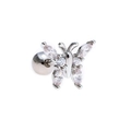 Silver butterfly cartilage earring with sparkling zircon stones and screw ball back - White/Silver/Large
