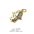 Golden Hamsa hand pendant with micro-paved colored zircon stones and copper finish - 9-Hamsa Hand