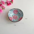 Handcrafted coconut shell bowl with blue mosaic interior and pink floral pattern 13cm - Red Heart Flower Style 13cm