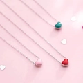 S925 sterling silver heart pendant necklaces in pink red and green colors - 925 Silver / Green