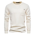 Men's waffle knit long sleeve T-shirt with chest pocket in off-white finish - S / Beige