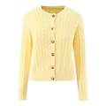 Women's yellow cable knit cardigan with single-breasted brown buttons and ribbed cuffs - S / Yellow
