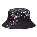 Black bucket hat with musical notes and colorful light spots print pattern for sun protection - Music Notes Print(6#)