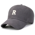 Dark grey baseball cap with white embroidered R letter in high-quality textured fabric - Gray