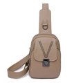 Borsa a tracolla retrò in pelle PU cammello con borchie a V e tracolla regolabile - Cachi