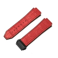 Red crocodile pattern leather watch strap with black buckle for Hublot watches - 19x26mm / Bamboo Texture Red - Black Buckle