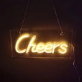 Yellow LED Cheers neon sign on clear acrylic backboard with hanging chain for party decor - Hanging Style (With Chain) / Warm White