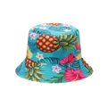 Blue tropical sun hat with realistic pineapple and hibiscus flower prints for beach - Lake Blue Pineapple Tropical (X)