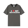 Charcoal grey T-shirt with I Love My Boyfriend print in a soft round neck style - Dark Grey (Boyfriend)