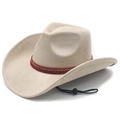 Classic beige suede cowboy hat with ethnic braided band and adjustable chin strap - M (56-58cm) / Beige