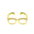 Creative gold-plated glasses-shaped adjustable open ring with pink cubic zirconia stones - Gold Zirconia Glasses Ring (S163)