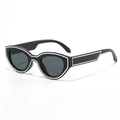 Occhiali da sole retrò ovali cat-eye neri con contorni bianchi e lenti scure - Montatura Nera Lenti Grigie (Linea Bianca)