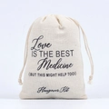 Beige cotton Hangover Kit drawstring bag for wedding party favors and gift storage - Medicine / 10*15cm