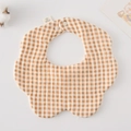 Brown and beige gingham petal-shaped cotton baby bib with snap button closure - Gauze Flower Scarf - Stylish Plaid