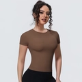 Slim fit short sleeve yoga t-shirt in dark brown with high elasticity breathable fabric - S / Top (7131 Short Sleeve) / Distilled Coffee
