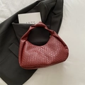 Minimalist burgundy woven leather underarm bag with signature knot handle for women - Red