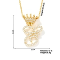 Detailed dimensions of gold crown letter S pendant necklace with cubic zirconia - E Style (N00203J-G--E)