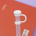White silicone straw cover cap with fixing ring for 10mm drinking straws - 10mm Straw Cap (Without Straw) / White Mushroom