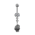 Middle Finger Skeleton Hand Pendant Belly Ring - Silver