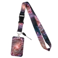 Deep purple galaxy print lanyard with matching ID badge holder and metal lobster clasp - Luminous Galaxy Set (YZ20-32)