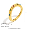 Detail view of 18K gold plated stainless steel ring with colorful star-set stones - Multicolor Rhinestone Starburst Style (R4702-R5524) - Gold