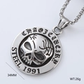 Vintage punk skull pendant necklace in distressed stainless steel with box chain - Round Distressed Skull Pendant Only (Without Chain) Style 10