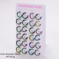 Rainbow stainless steel hoop earrings set, 12 pairs of 10mm round huggie hoops on card - 2.5mm Wire 10mm Inner Diameter / Colorful