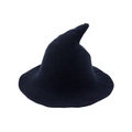Knitted pointed wizard hat in navy blue featuring a wide brim and ribbed wool texture - Navy Blue