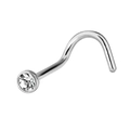 F136 titanium nose stud with silver finish and sparkling round clear zircon crystal - 0.8*7*2mm / Screw Titanium Color
