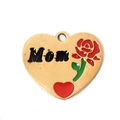 Ciondolo a cuore dorato con rosa rossa e scritta Mom per regali festa della mamma - Mom e Rosa
