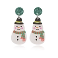 Orecchini a pupazzo di neve di Natale con glitter verdi e sciarpe a righe - Pupazzo di Neve Cappello Glitter Verde