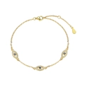 S925 sterling silver gold bracelet featuring three blue evil eye charms with zircons - Three Eyes Style / Gold