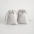 Pair of gray flannel drawstring jewelry pouches with soft suede texture for gifts - Gray