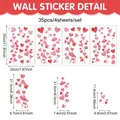 Watercolor heart wall stickers set of 35 pieces with size measurements for home decor - 35 Pcs/4 Sheets