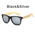 Retro sunglasses with matte black frames, silver mirror lenses and bamboo wood temples - Matte Black / Silver Film