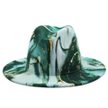 Detail of artistic marble print on a wool fedora hat with gold accents and flat brim - M (56-58cm) / Dark Green Blue Gold Marble(06)