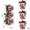 Set di 3 palline di Natale con motivi pied de poule rossi e pigne decorative - Stile B / Set di 3