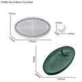 Star and moon resin tray silicone mold showing detailed dimensions and finished dark green tray - Star Moon Plate Mold / Semi-transparent White