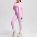 Three-piece light pink yoga set with slim-fit zip jacket and high-waisted sports leggings - Sakura Pink
