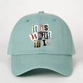 Adjustable light blue baseball cap with it is what it is collage text design - One Size / Aqua Green