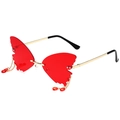 Frameless butterfly sunglasses with translucent red lenses and gold tassel charms - Gold Frame Red Lenses