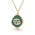 Gold malachite waterdrop necklace with Cancer zodiac sign and sparkling crystals - Cancer (KN196879-K)