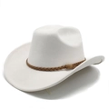 Detail of white felt cowboy hat featuring a brown braided leather band and side tassel - M (56-59cm) / Beige (Suede)