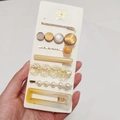 7-piece set of candy-colored hair clips featuring pearls, rhinestones and yellow resins - Golden Jindi (7 Piece Set)